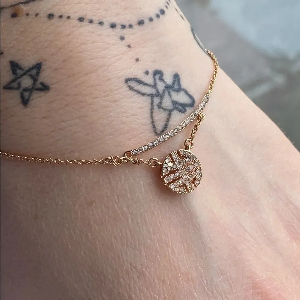 Chinese symbol charm CZ rose gold tone adjustable bracelet